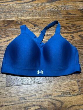 Under Armour Blue High Supper    Sports Bra with White Logo